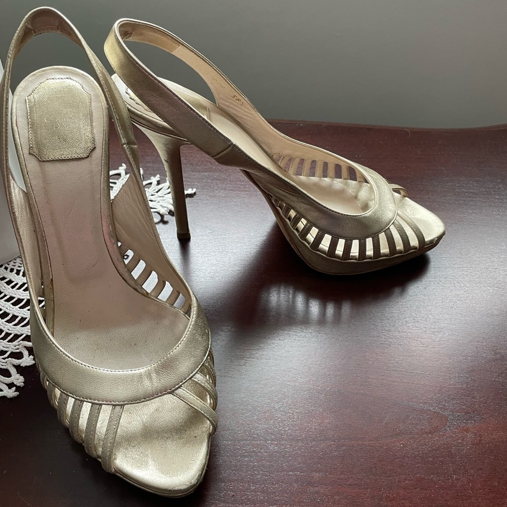 Size 8.5 Christian Dior Gold platform sandals